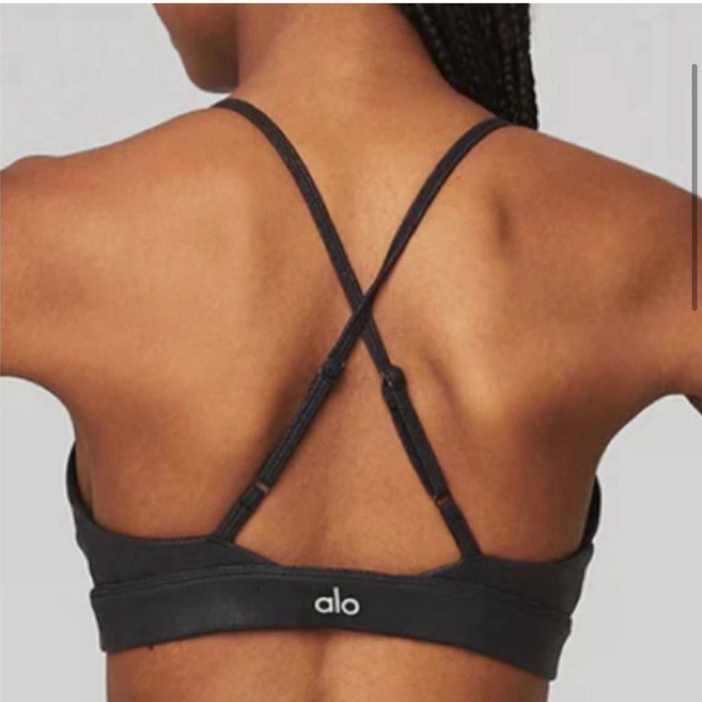 NWOT- ALO Yoga Faux Leather Airbrush Splendor Sports Bra size Small - Picture 2 of 7